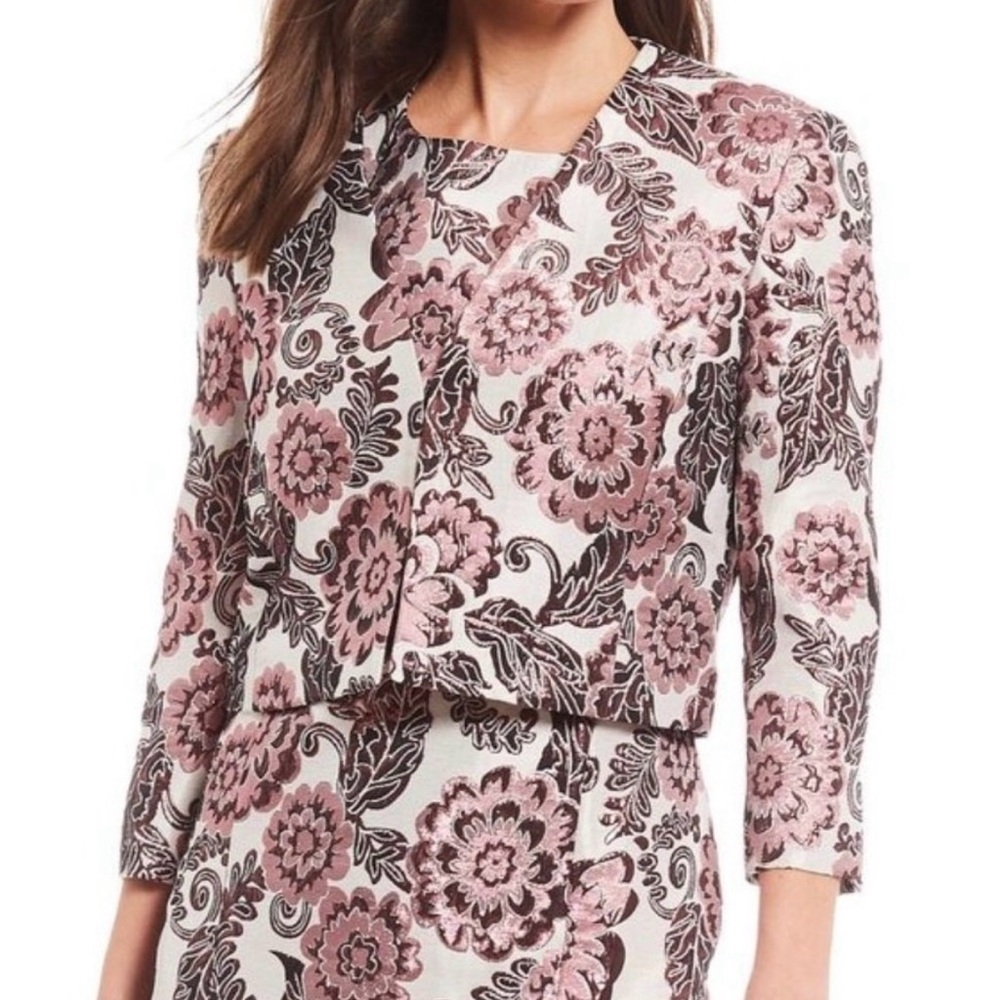 NEW NWT PRESTON YORK Jacquard Metallic Floral Print Crop Jacket Pink Holiday 6